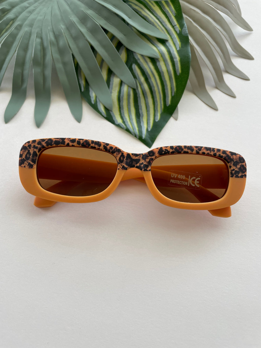 Rectangle Two Tone Cheetah Sunglasses - Clementine