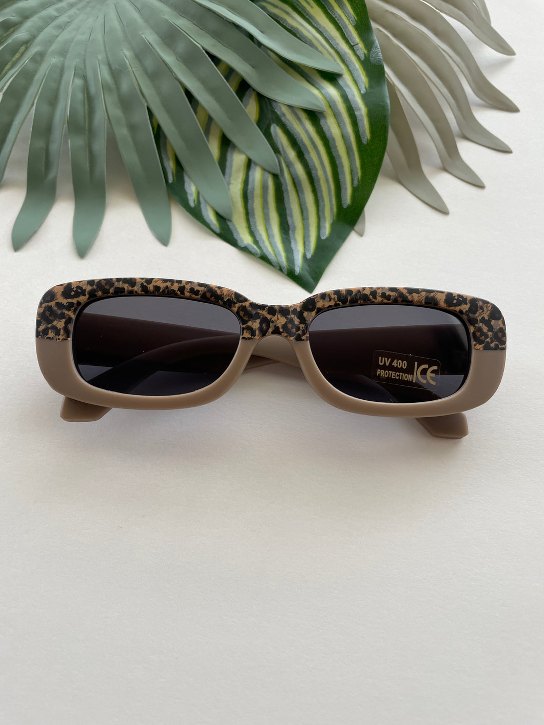 Rectangle Two Tone Cheetah Sunglasses - Coffee