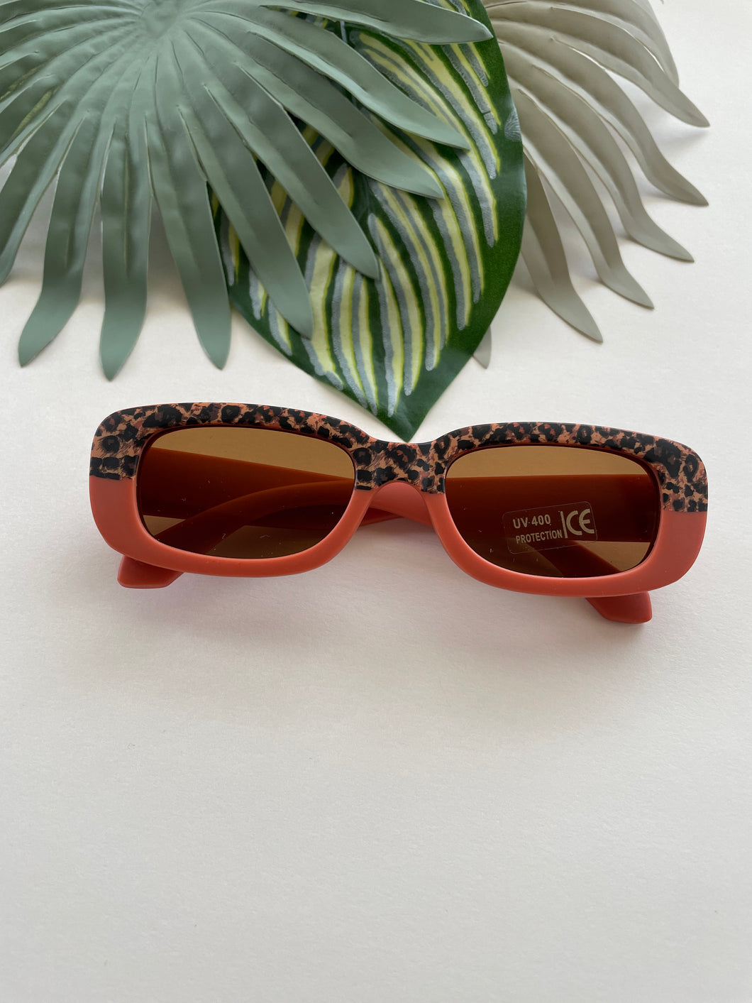 Rectangle Two Tone Cheetah Sunglasses - Rust
