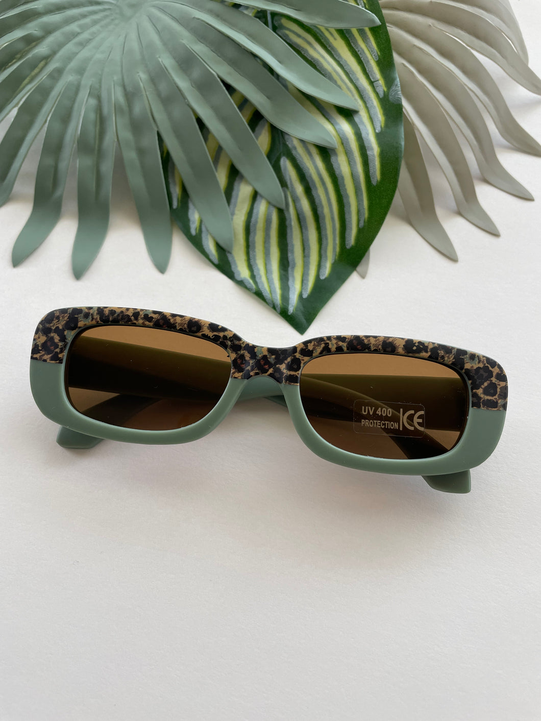 Rectangle Two Tone Cheetah Sunglasses - Succulent Green